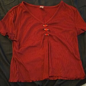 Women's Red V-Neck Top